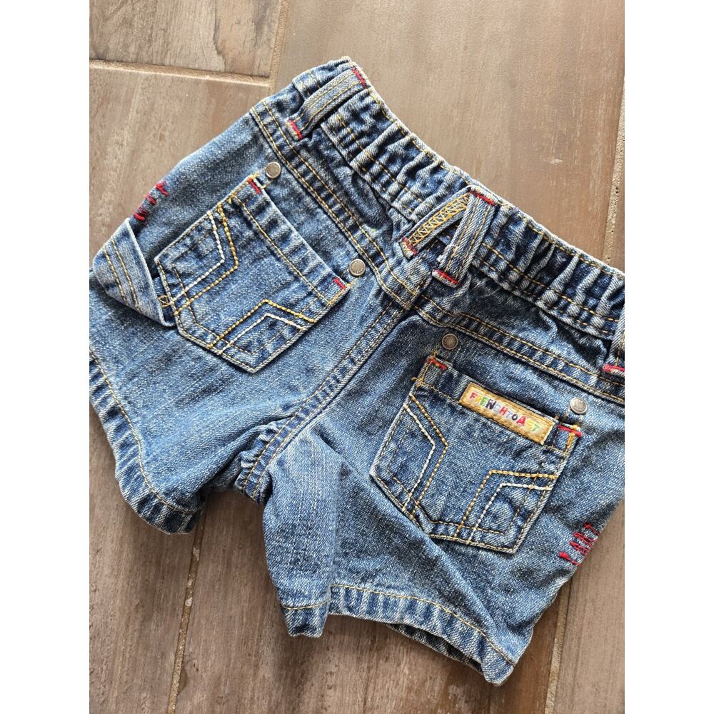 Vintage French Toast Blue Denim Jean Shorts 6-9 Months Baby Girl Elastic Waist